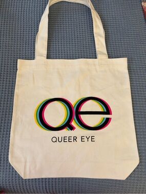 Queer Eye Canvas Tote Bag in Natural with Multicolor Logo
